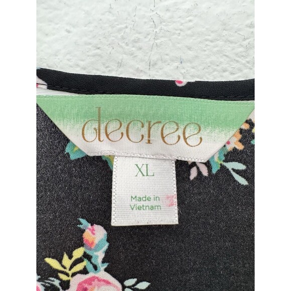 Decree Women's Black Floral Short Sleeve Chiffon Blouse Round Neck Size XL - Picture 5 of 10